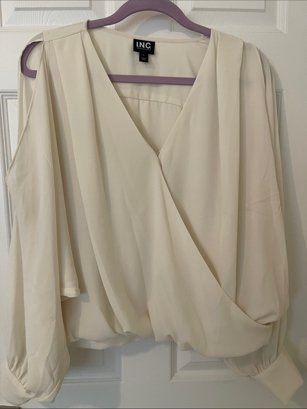INC International Concepts Ivory Wrap Blouse